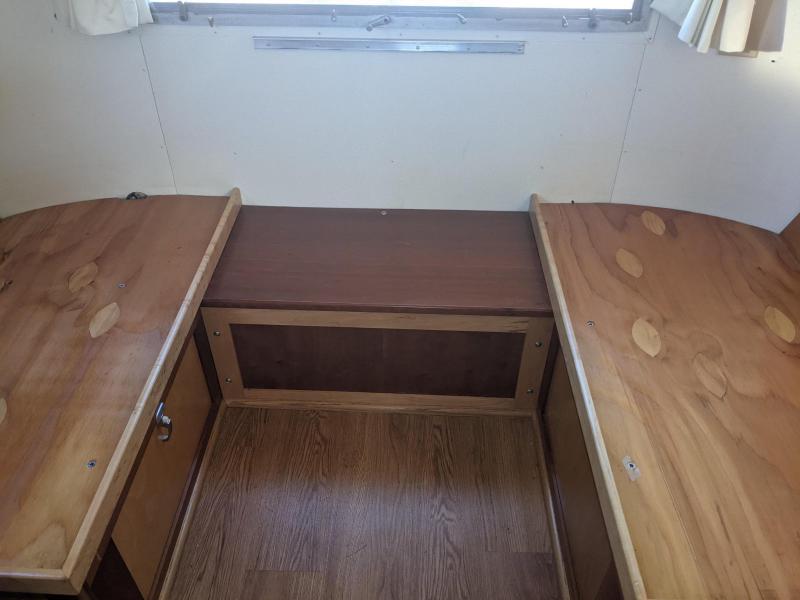 The front dinette opened up for the new tanks.