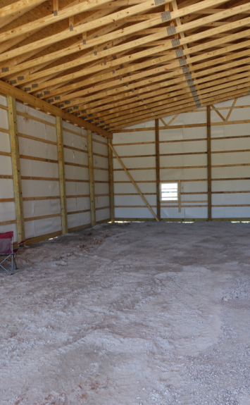 The new pole barn, framed up.