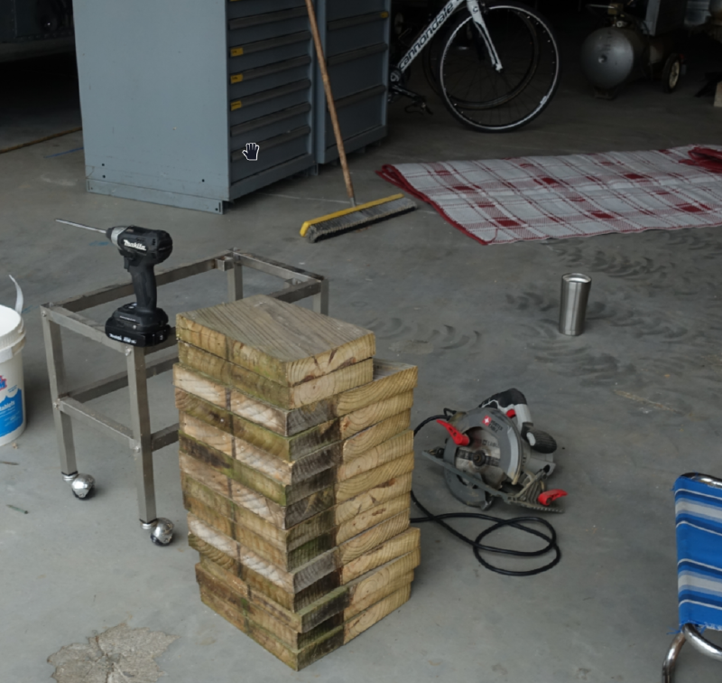 Stair-tread stands built for stacking Airstreams.